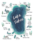 Lake Tahoe Picture Map with Landmarks- A7 Greeting Card/ 5x7 Art Print