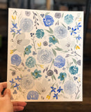 3/28 Day 10 $10 Blue Floral Pattern 8” x 10” Original Watercolor Painting