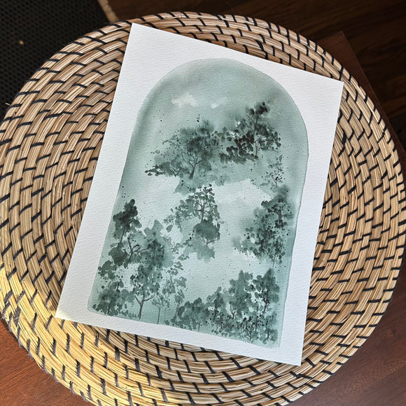 1/23/23 $23-Moody Green Window - 8”x 10” Original Watercolor Painting Daily Challenge