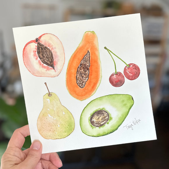 1/22/23 $22 Fruit Medley- Day 22  8x8 - Original Watercolor Painting Daily Challenge