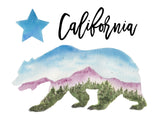 California Bear Landscape Blue Sky Purple Mountains Art Giclee Print