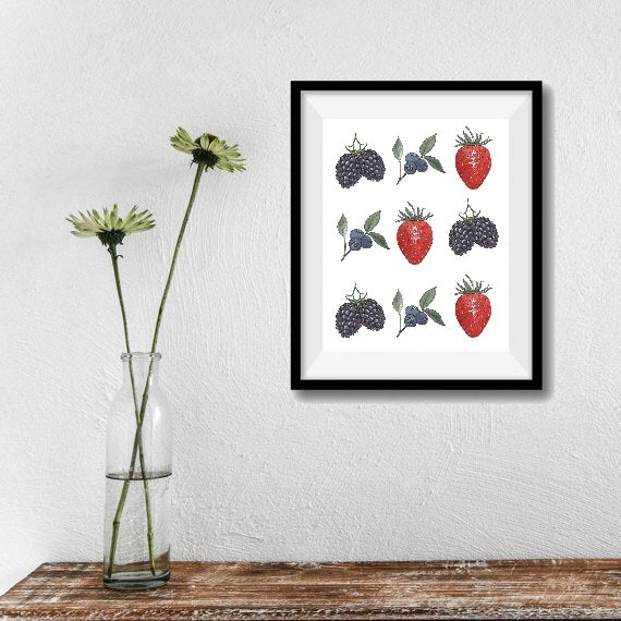 Mixed Berries, Strawberry, Blackberry, Blueberry Art Print