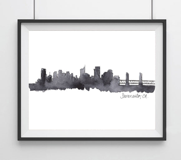 City Skyline, (Black)  Sacramento, CA Art Print