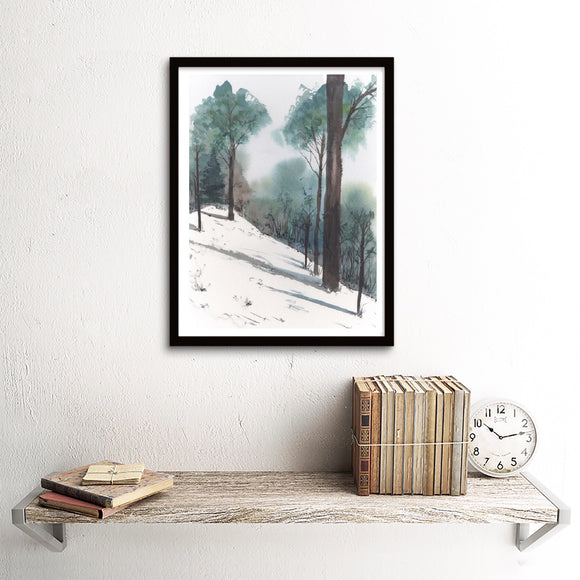 Hilltop with Snow and Long Shadows Art Print
