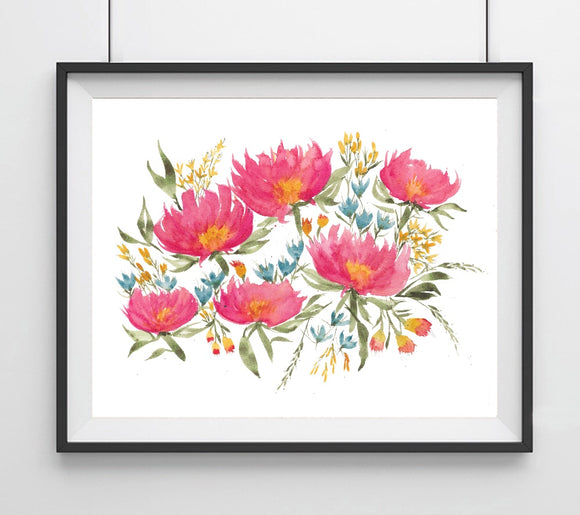Floral No. 3, Bright Pink Loose Flowers- Giclee Art Print