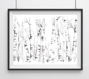 Silver Birch Silhouette Trees Forest Giclée Art Print