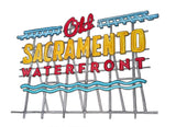 Old Sacramento, CA Waterfront Neon Sign -Art Giclee Print with sunset