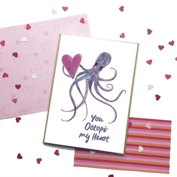 Octopi My Heart-Valentine's Day Love Pun- A2 Greeting Card