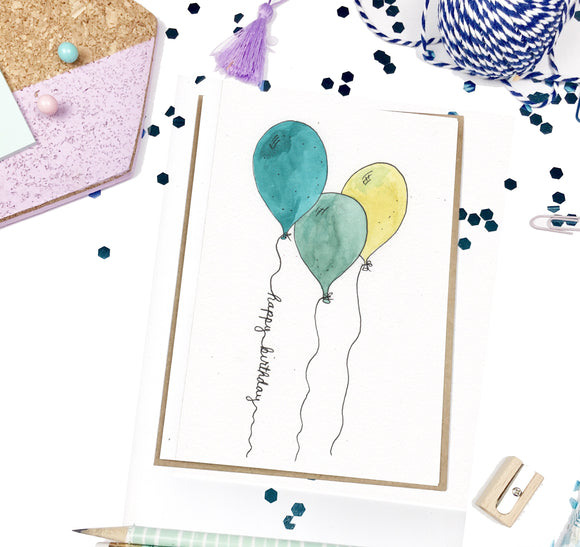 Happy Birthday, Balloon Trio- A2 Greeting Card