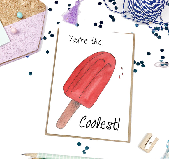 The Coolest, Red Popsicle- A2 Greeting Card